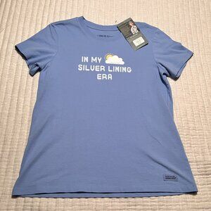 NWT Life Is Good “In My Silver Lining Era” Tee – Blue Optimistic Graphic Top